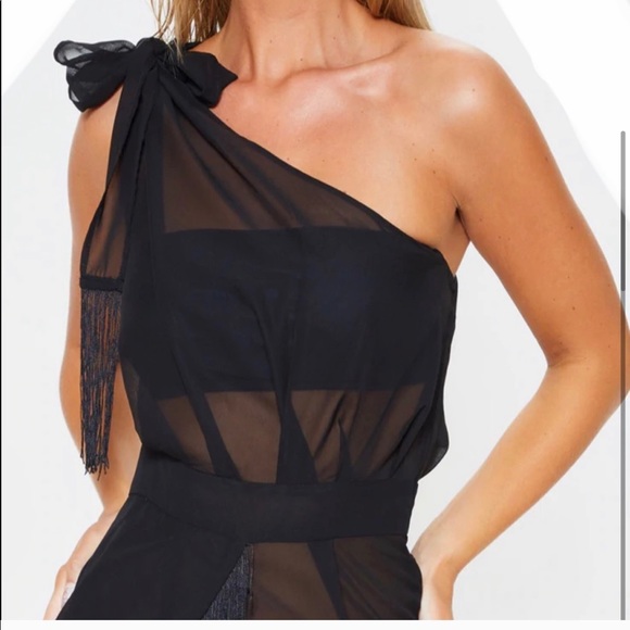 Black Asymmetric Fringe Beach Dress - Picture 4 of 13